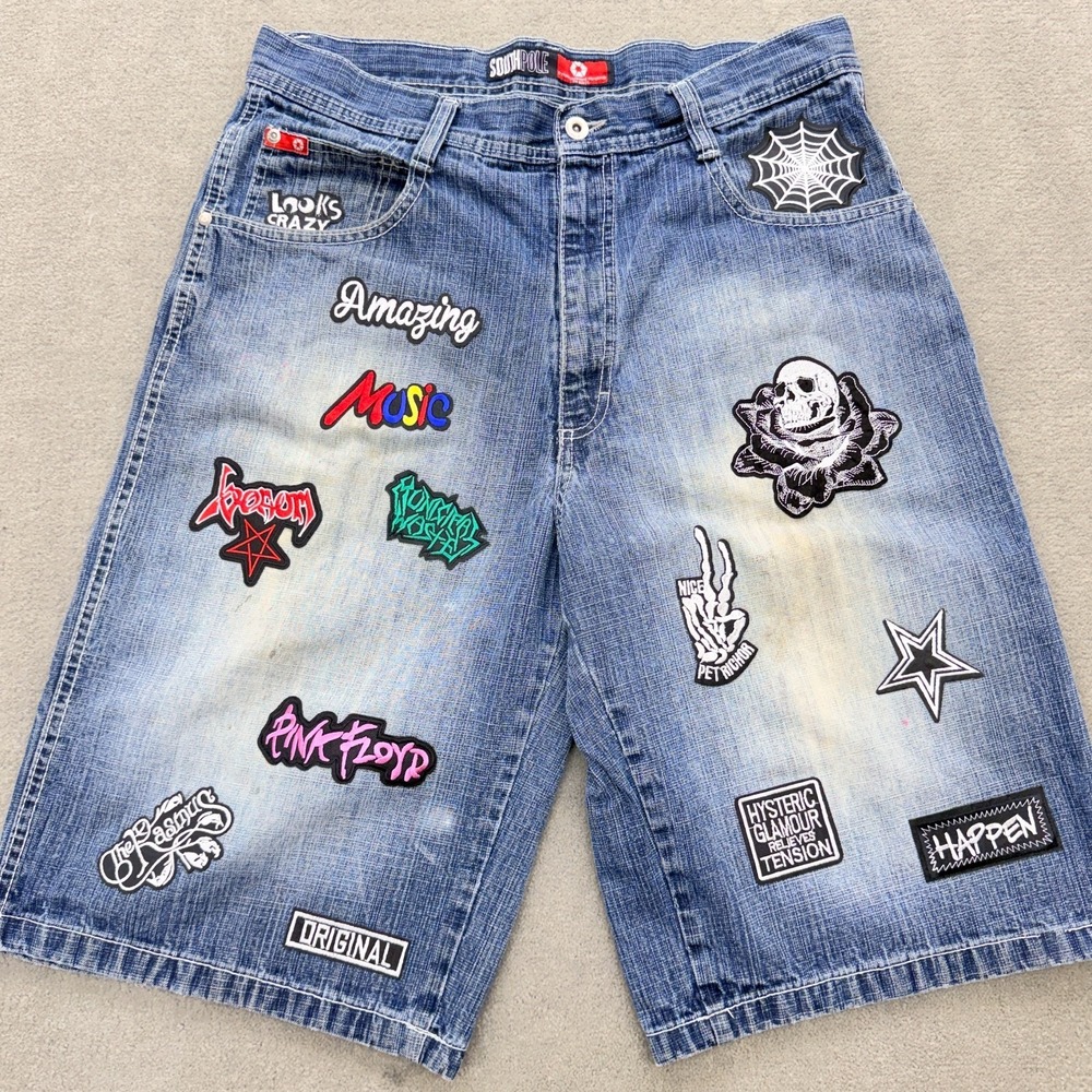Vintage Southpole Denim Shorts Men's Size 34 Jorts Red Tab Baggy Y2K Streetwear